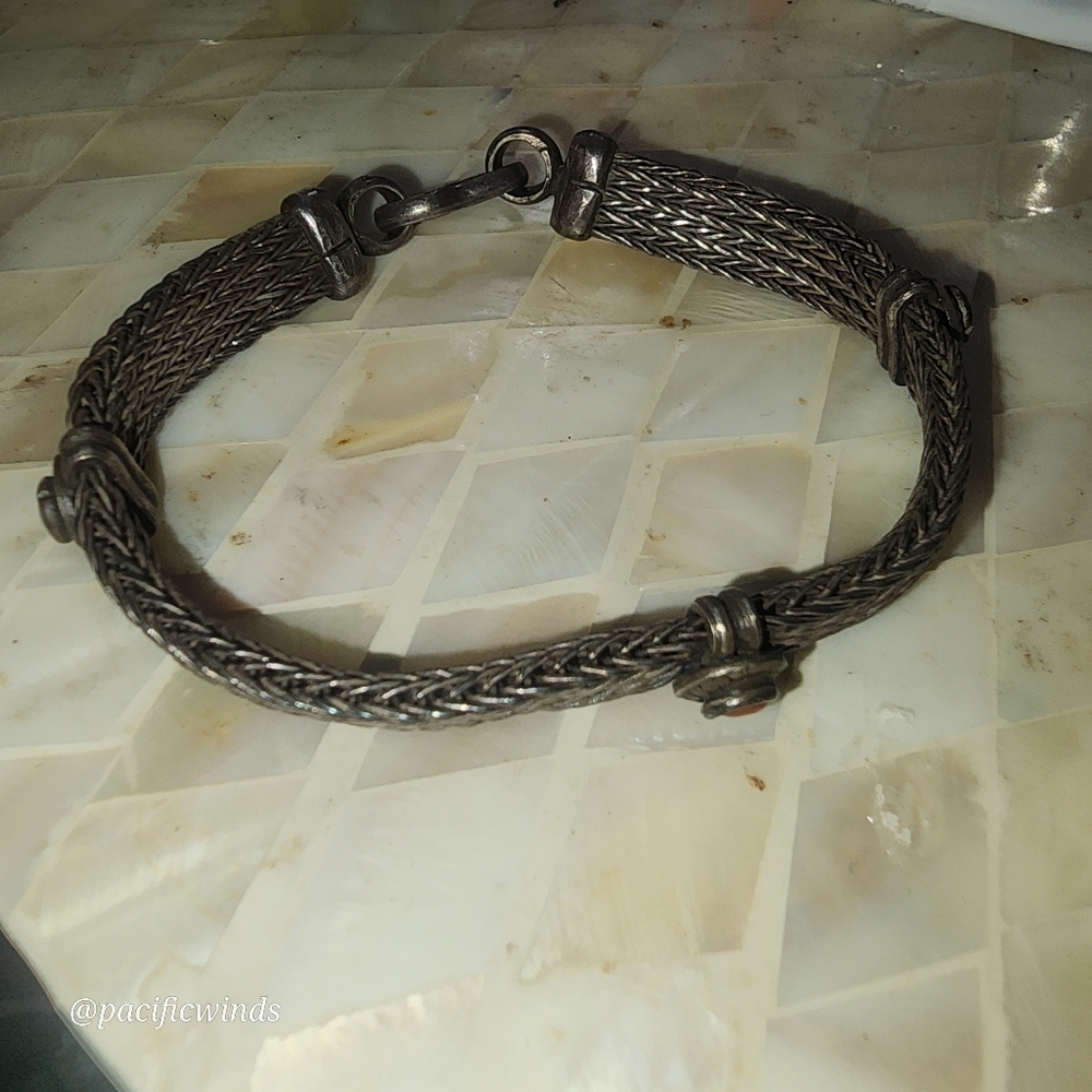 Signed RA Vintage Sterling Silver Ragisthan Coral & Turquoise Weave Bracelet